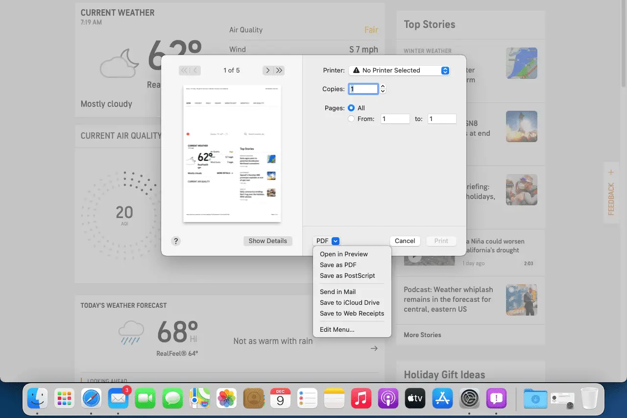 Salvar como opção de PDF no Safari no macOS Big Sur