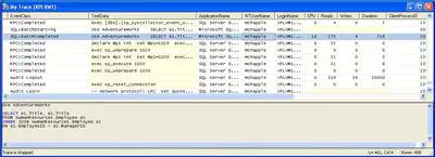 Captura de tela de rastreamento do SQL Server Profiler