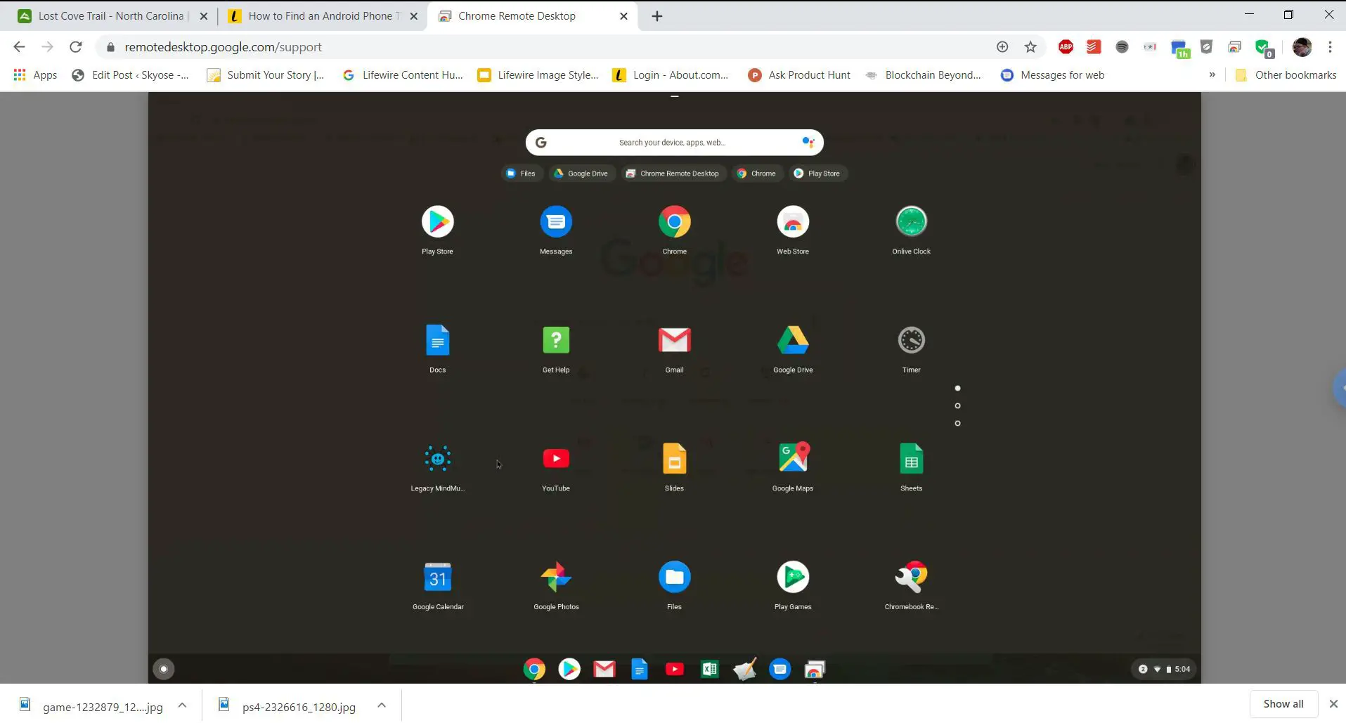 Captura de tela de acesso remoto ao Chromebook