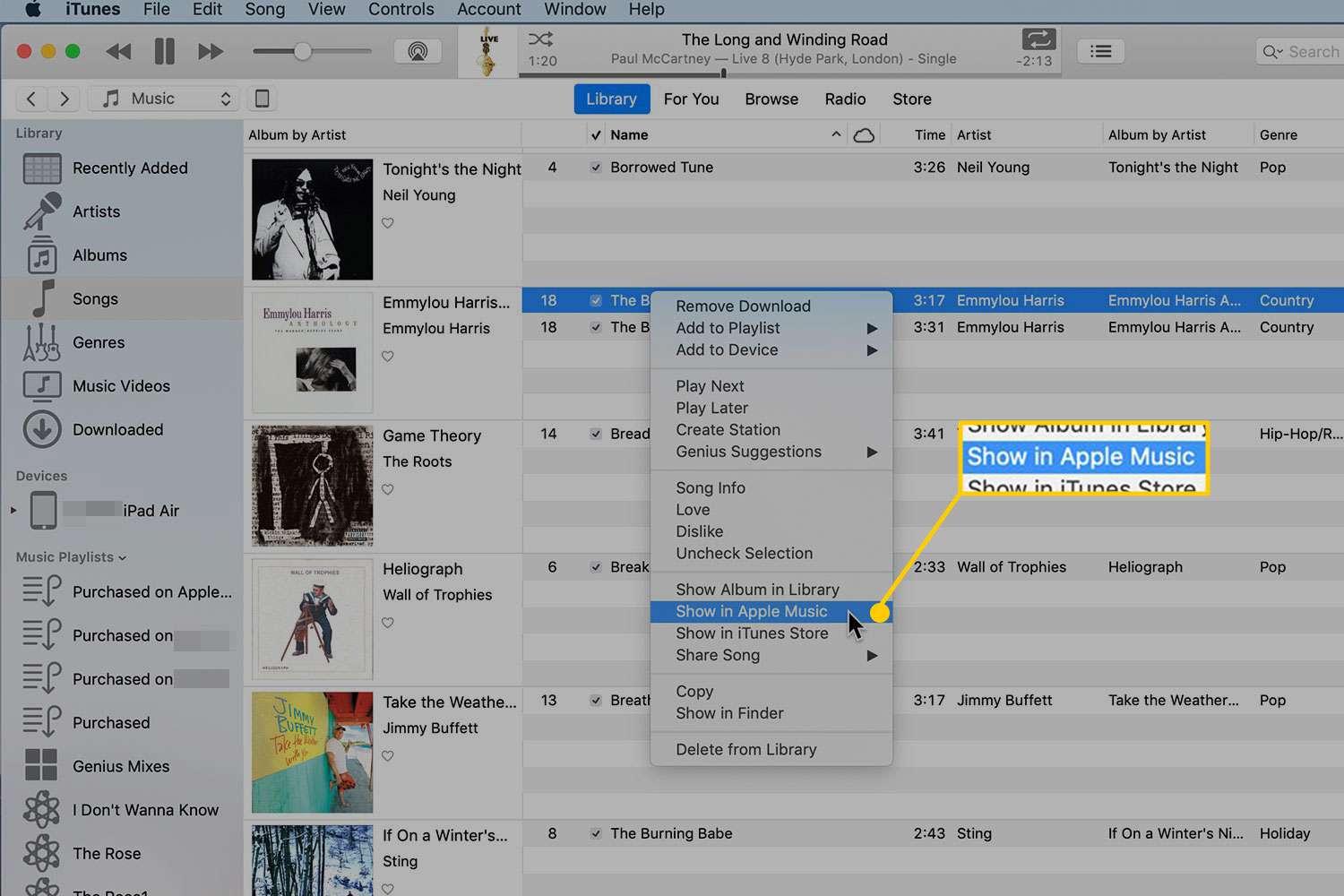 Mostrar no Apple Music no iTunes