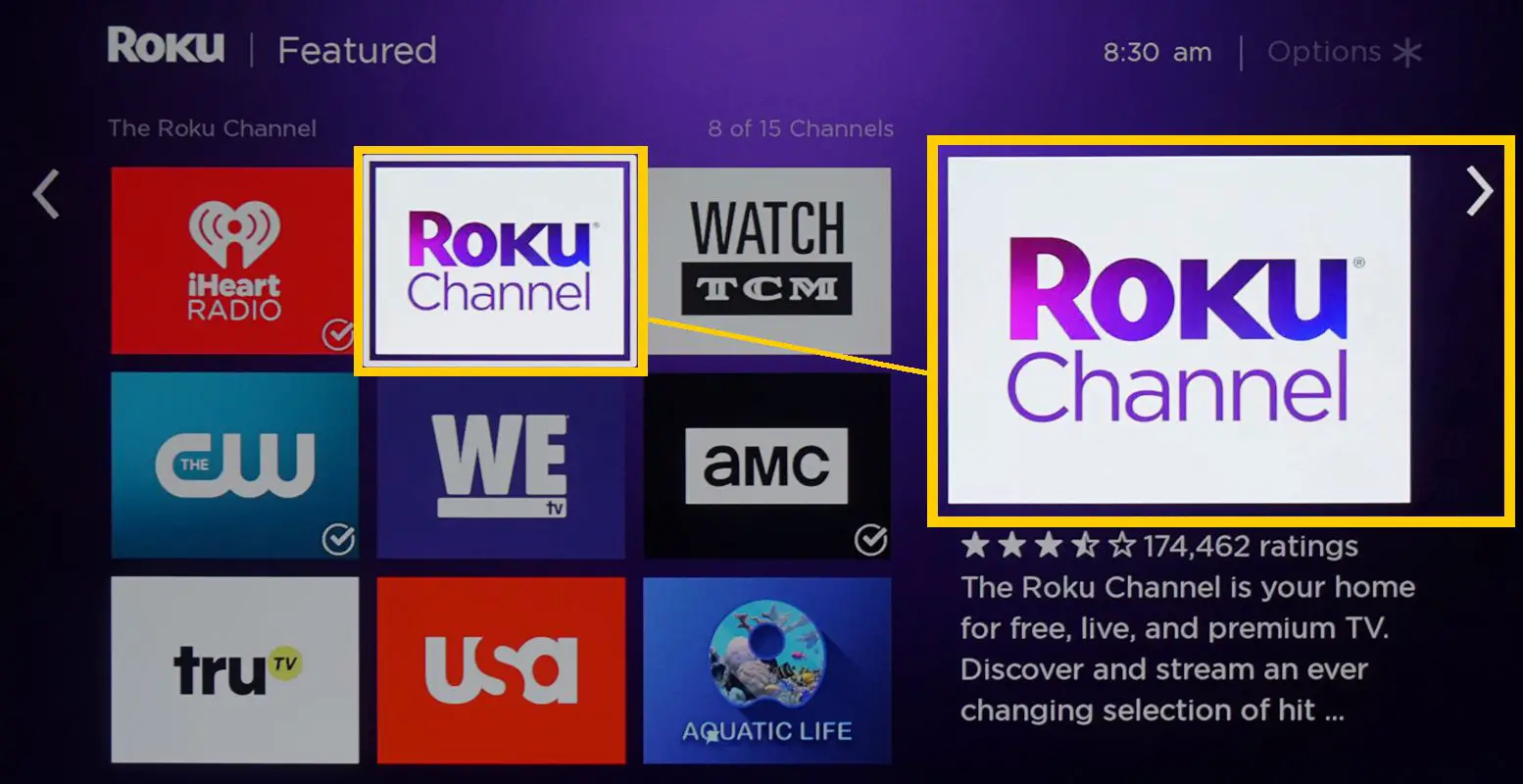 Canais de streaming do dispositivo Roku - O canal Roku encontrado