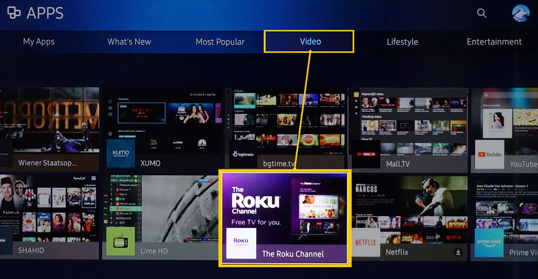 Aplicativos Samsung Smart TV - Vídeo - The Roku Channel