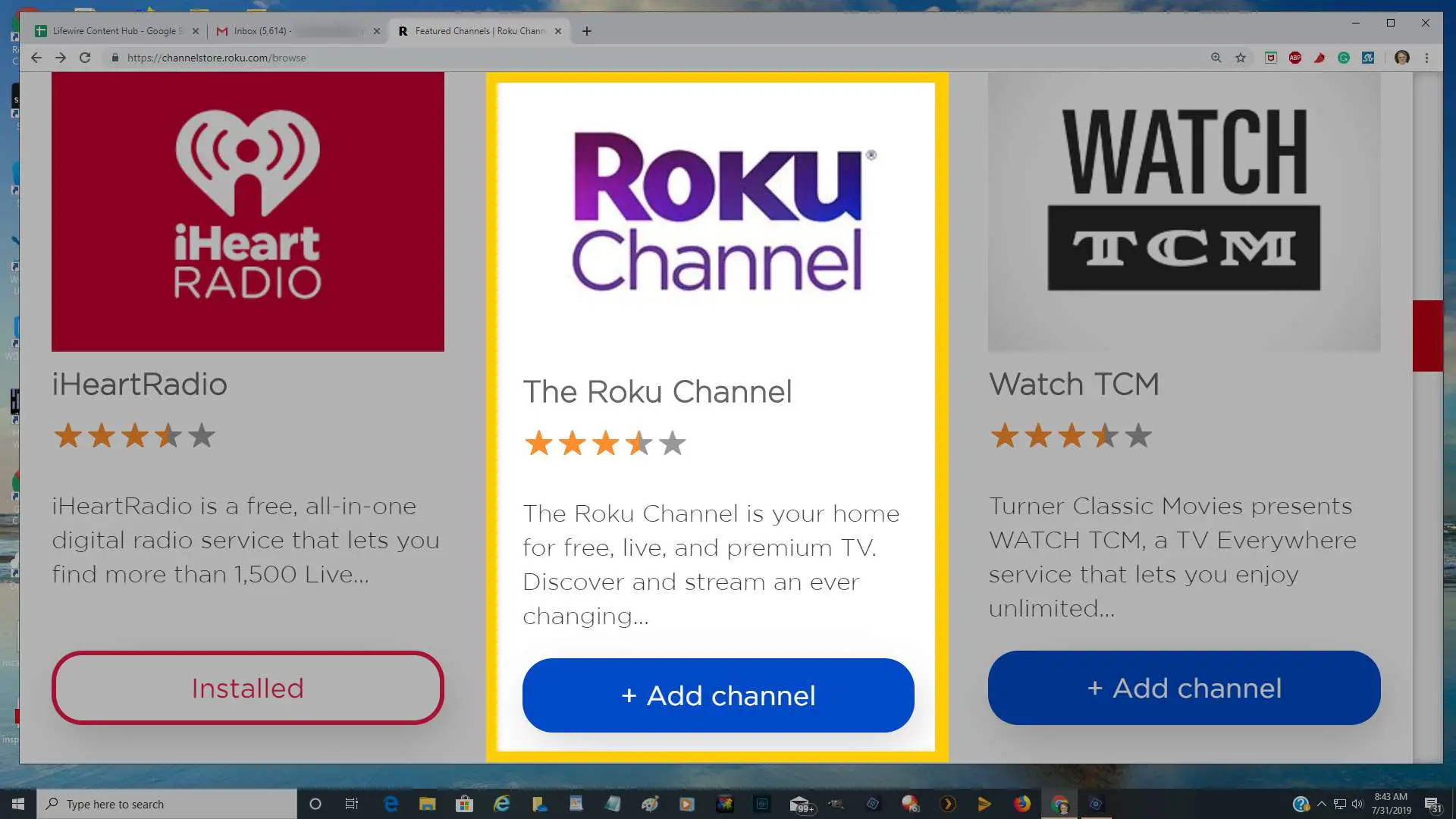 Adicione o canal Roku à seleção de streaming do dispositivo Roku por meio de um PC