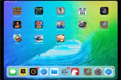 Captura de tela do iPad com vários dos melhores jogos do iPad, incluindo Hearthstone, Minecraft, The Room e PunchQuest