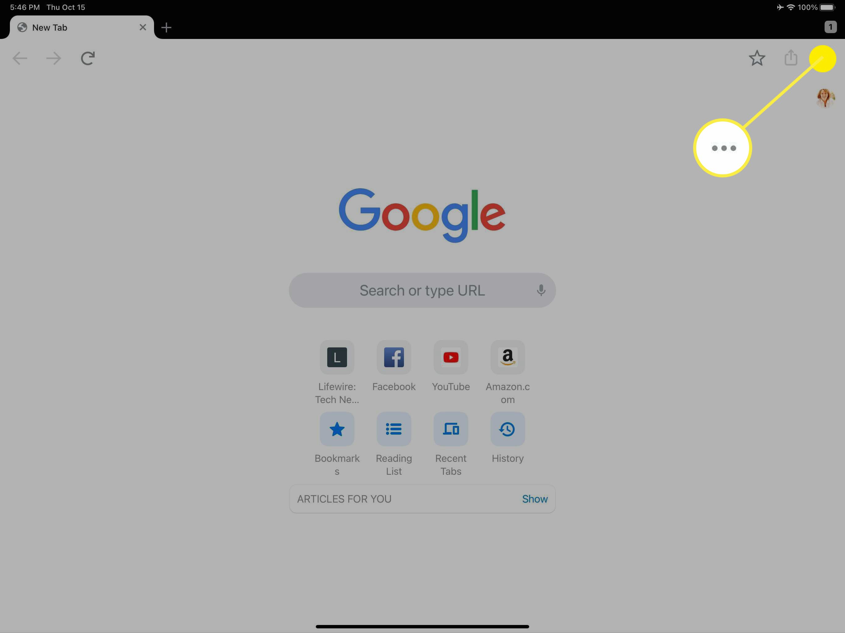 O menu de três pontos no Chrome.