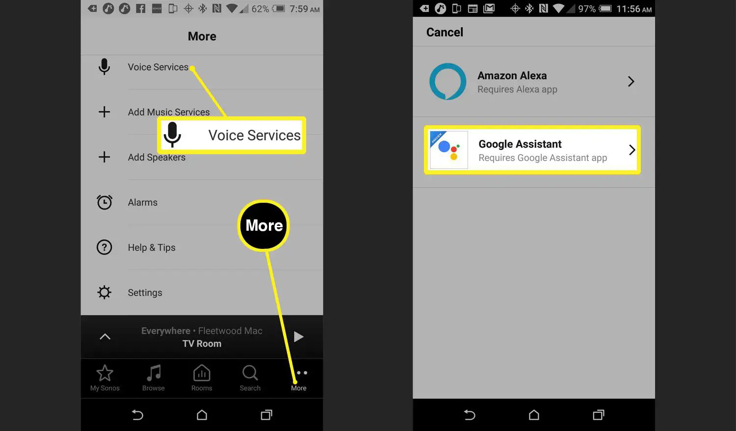 Sonos Select Google Assistant