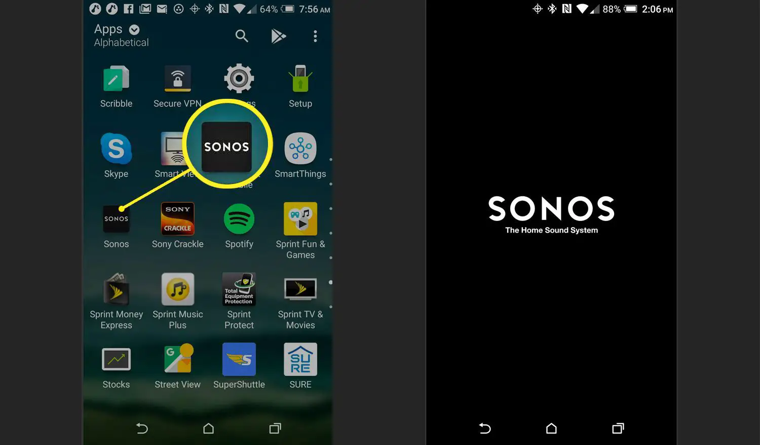 Aplicativo Sonos no smartphone