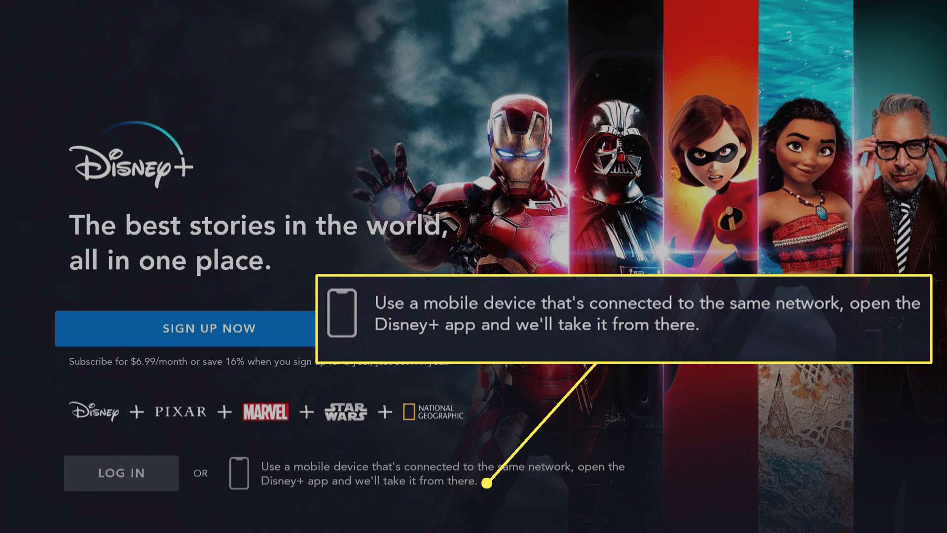 Disney Plus on Fire TV com instruções para abrir o aplicativo Disney Plus em destaque