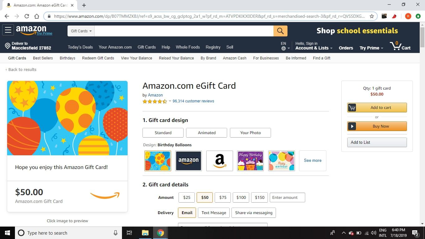 Escolha o design que você deseja para o seu cartão-presente eletrônico da Amazon