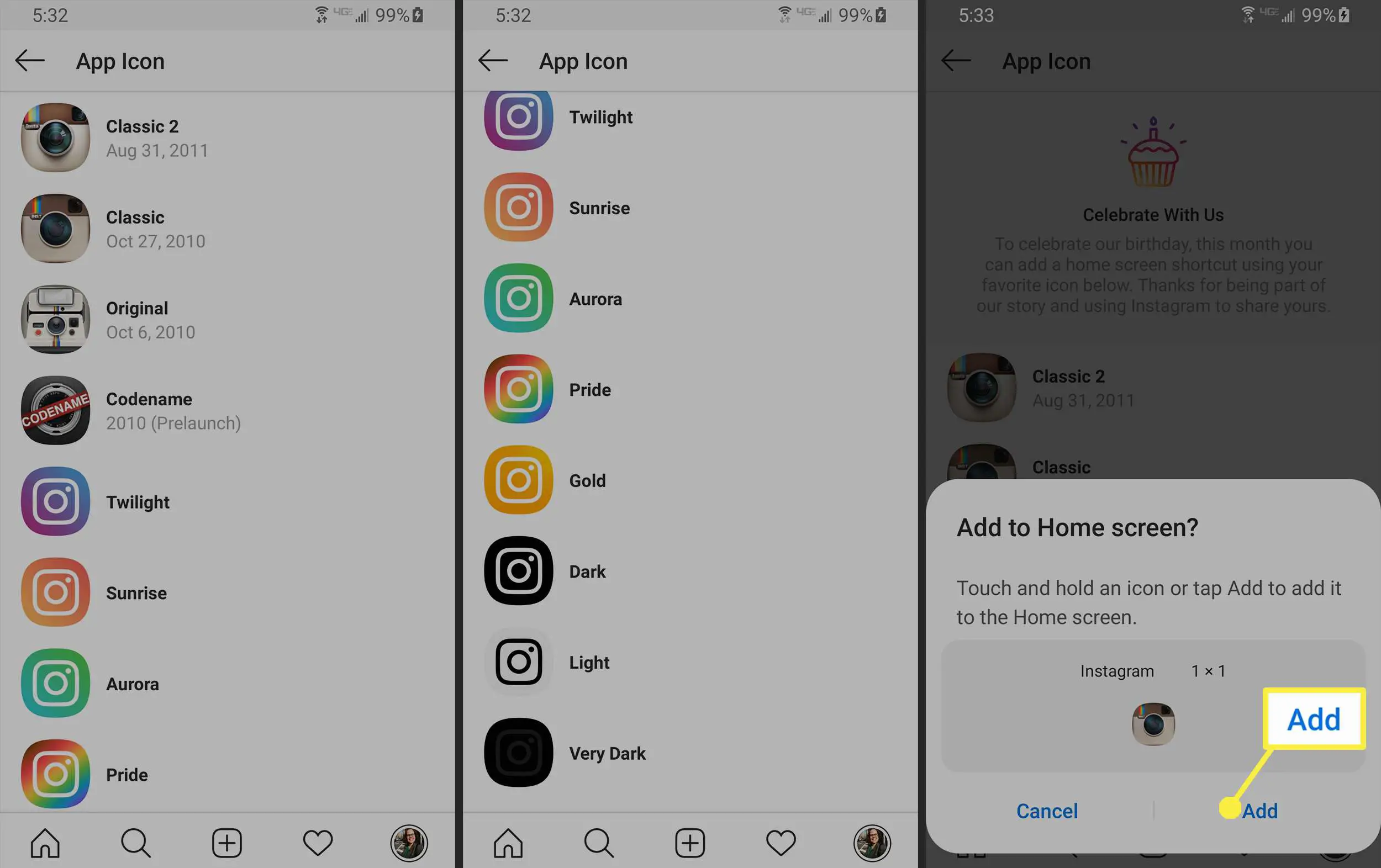 Alterando o ícone do aplicativo Instagram no Android.