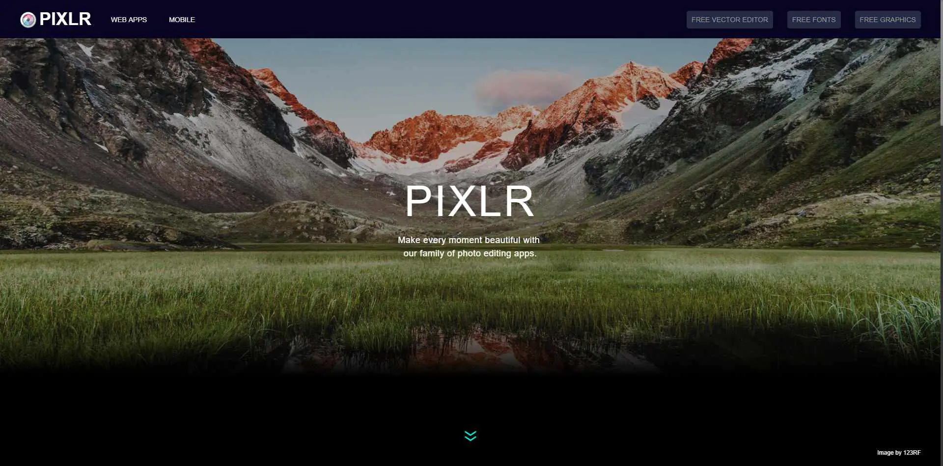 A página inicial do Pixlr.