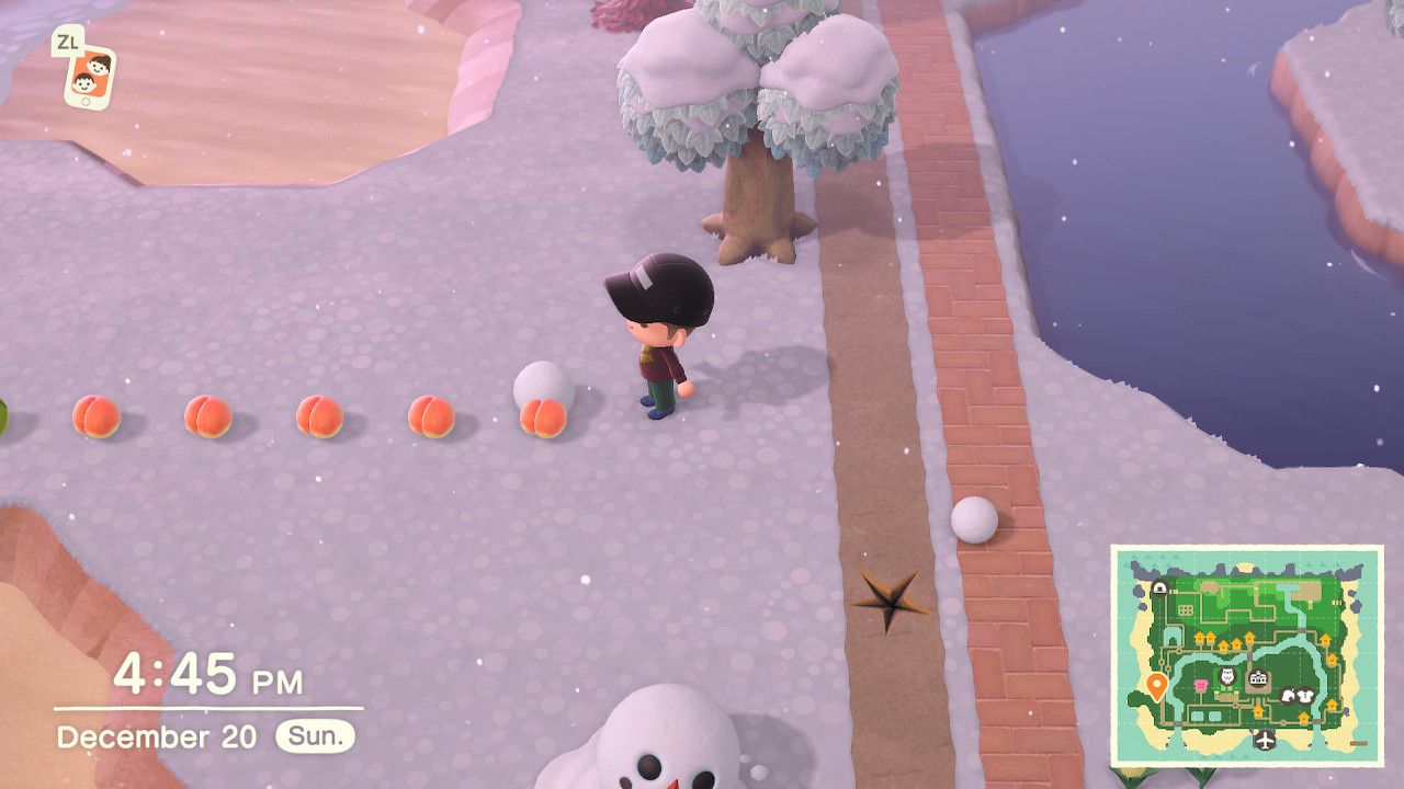 Uma linha de itens para rolar bolas de neve em Animal Crossing: New Horizons