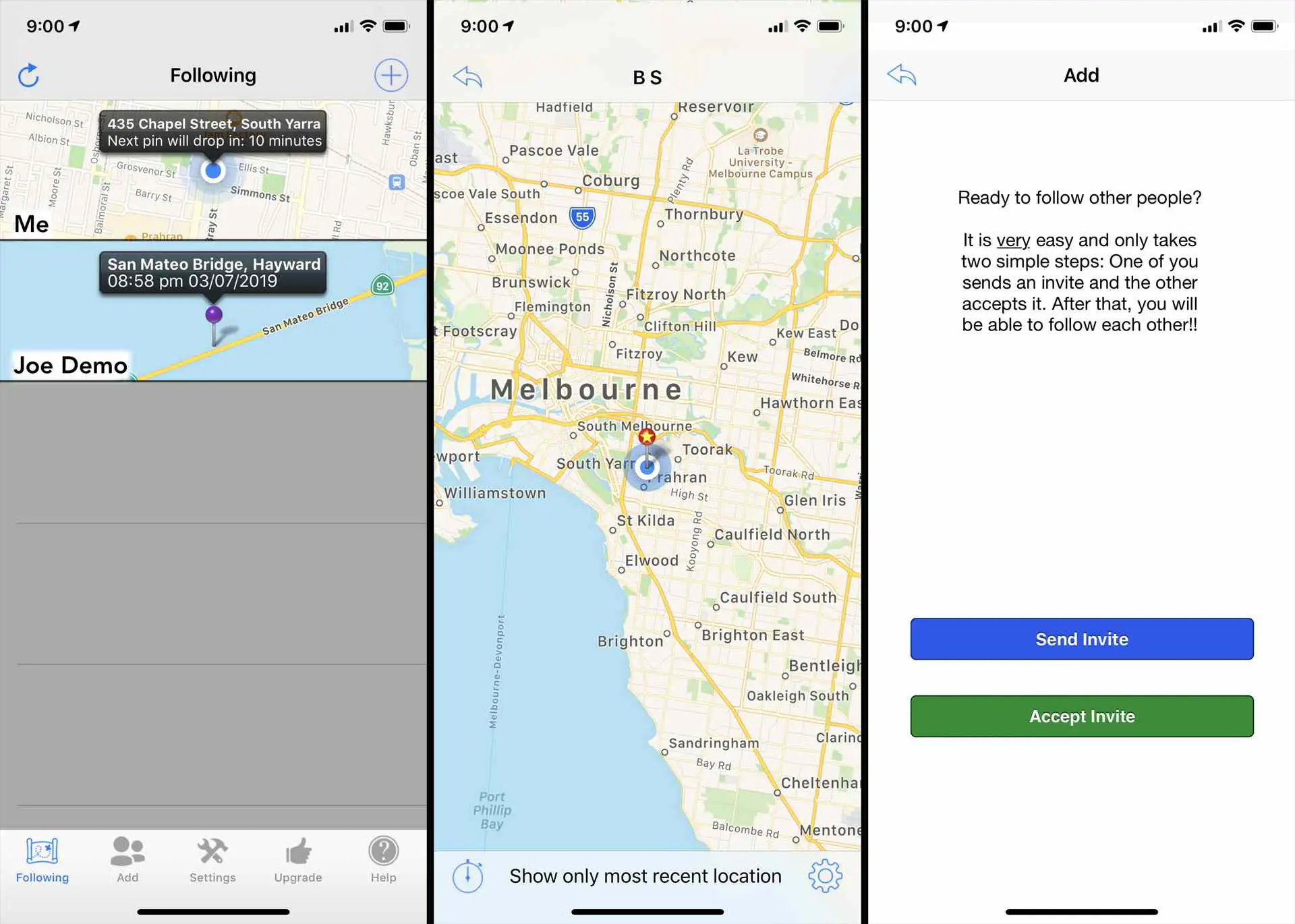 Aplicativo Phone Tracker no iOS.