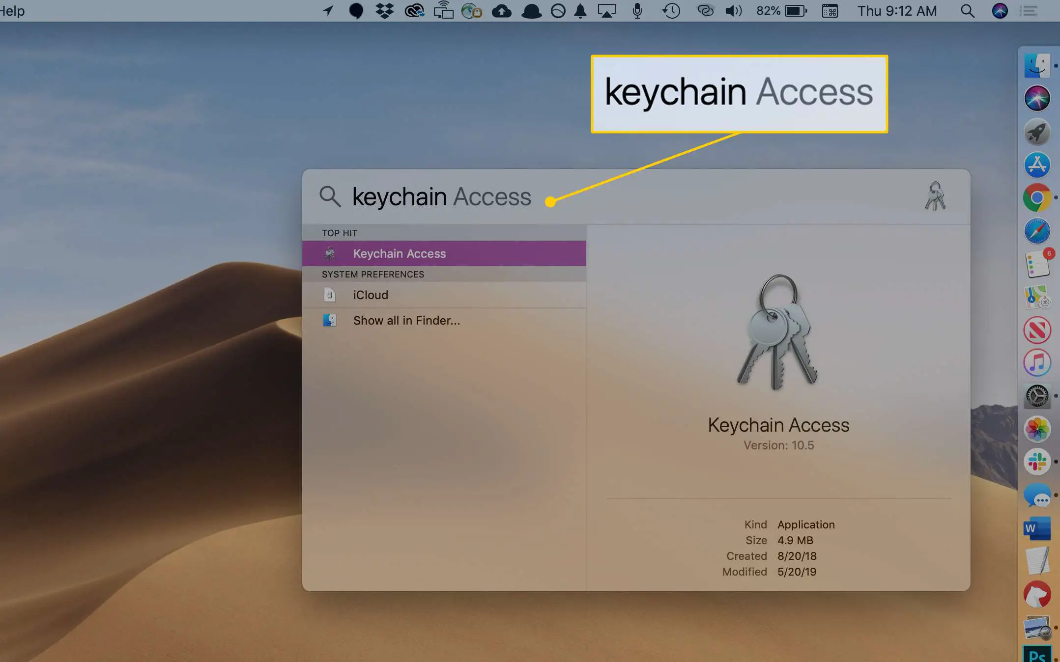 keychain Acessar termo de pesquisa no macOS