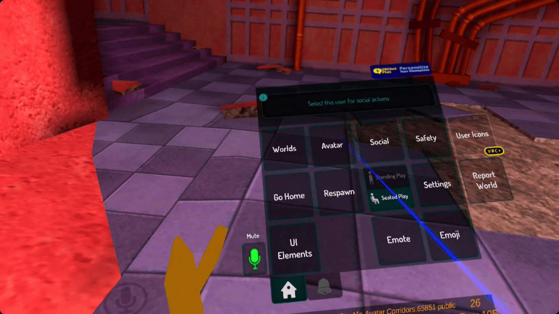 O menu de atalho do VRChat.