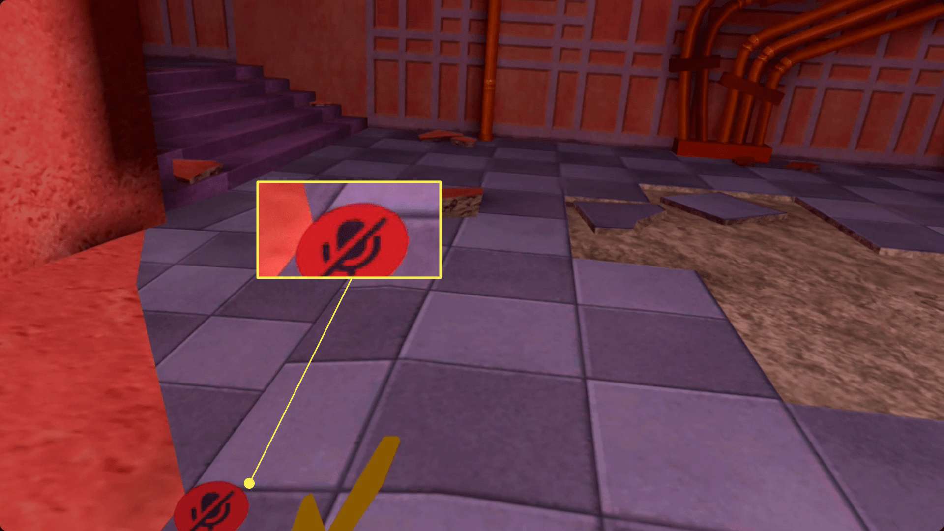 VRChat na Quest com o ícone mudo sendo exibido.