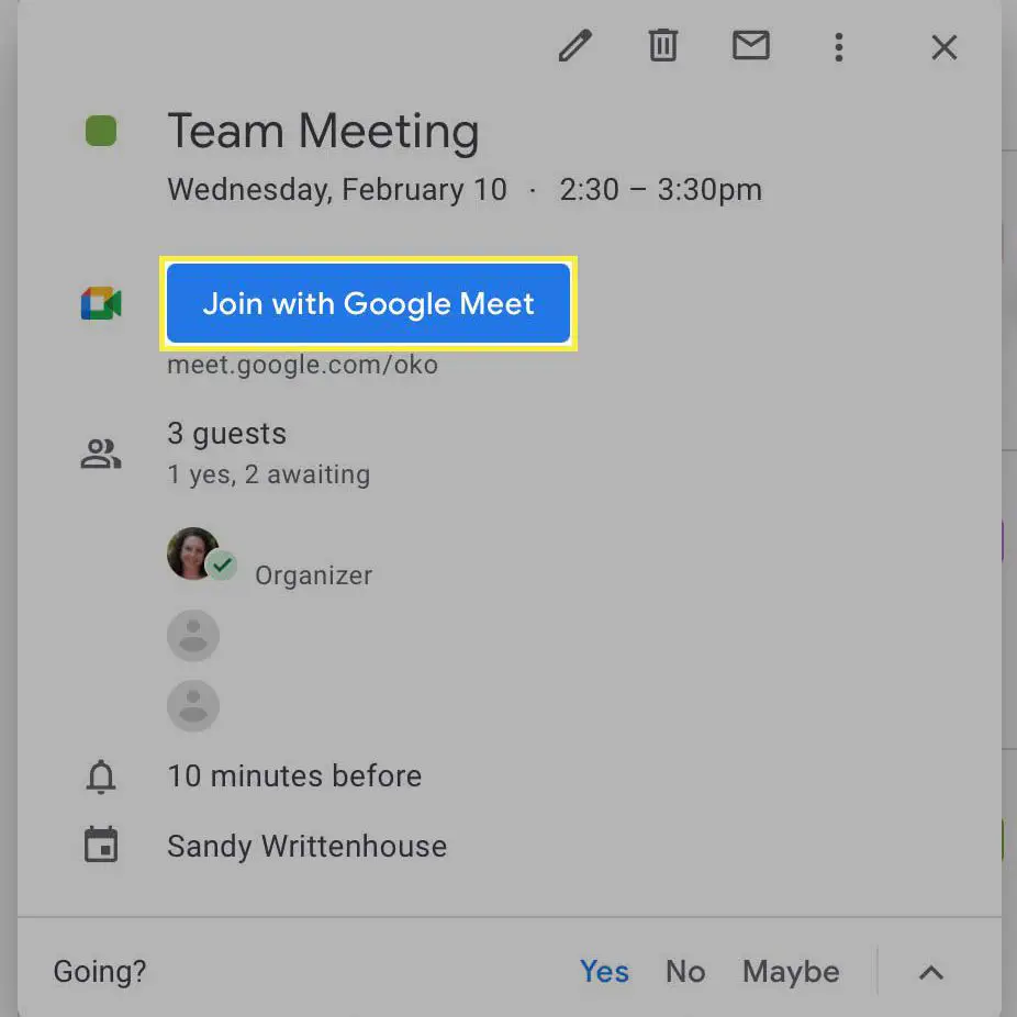 Clique no botão Participar do Google Meet destacado no convite.