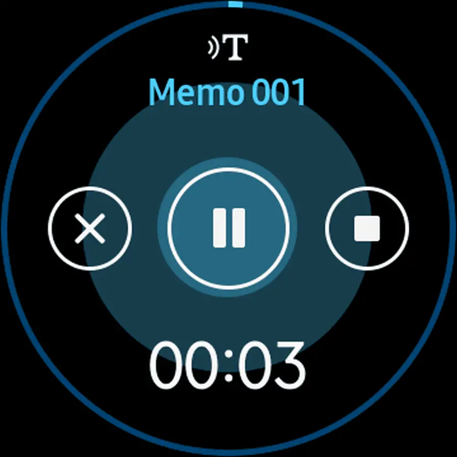 Captura de tela do aplicativo de memorando de voz Galaxy Watch.
