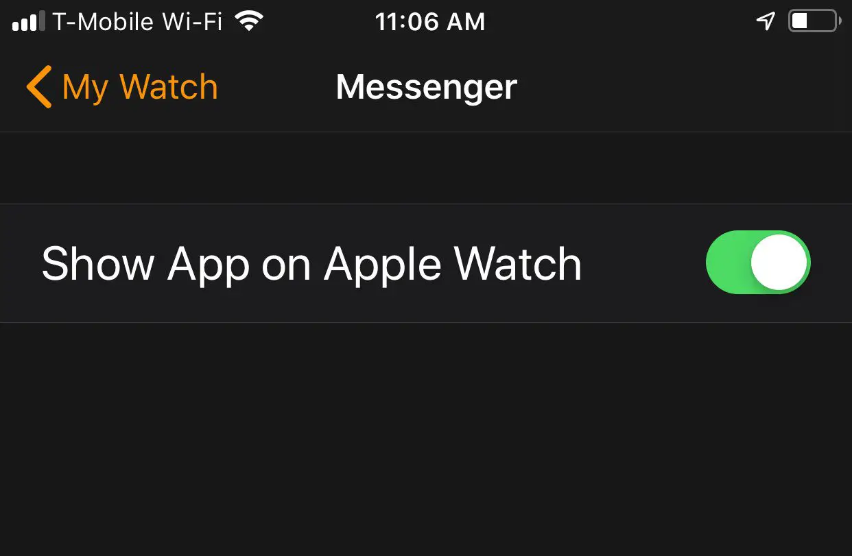 As configurações do messenger para Apple Watch