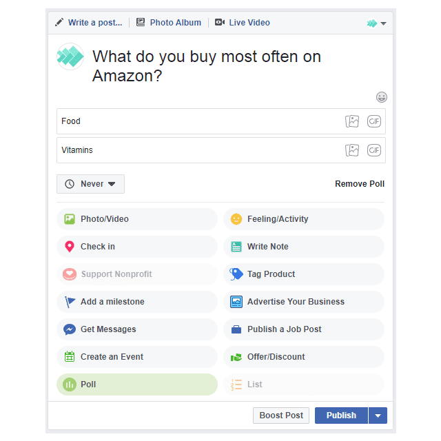 Captura de tela mostrando como fazer uma votação no Facebook
