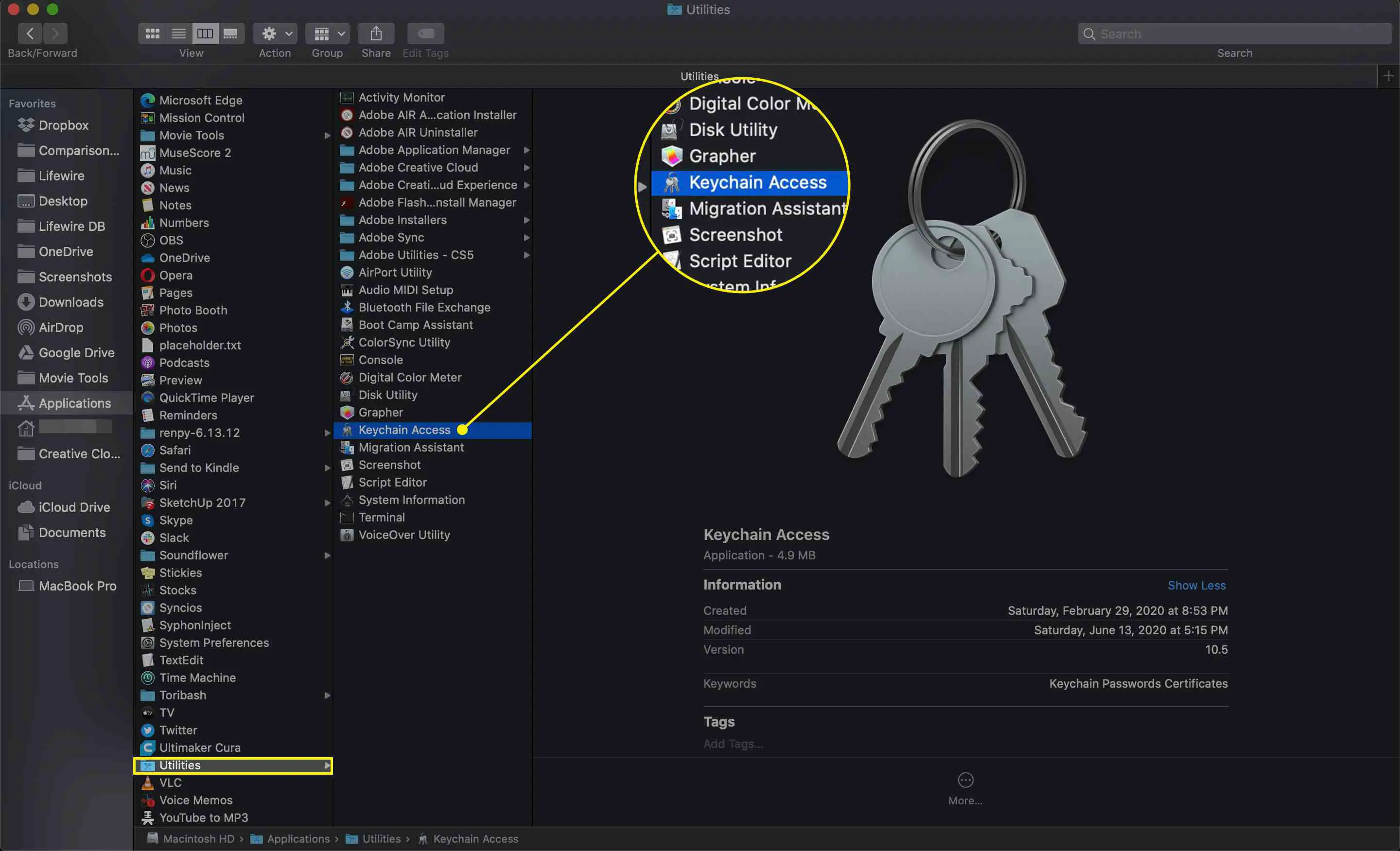 O aplicativo Keychain Access no macOS