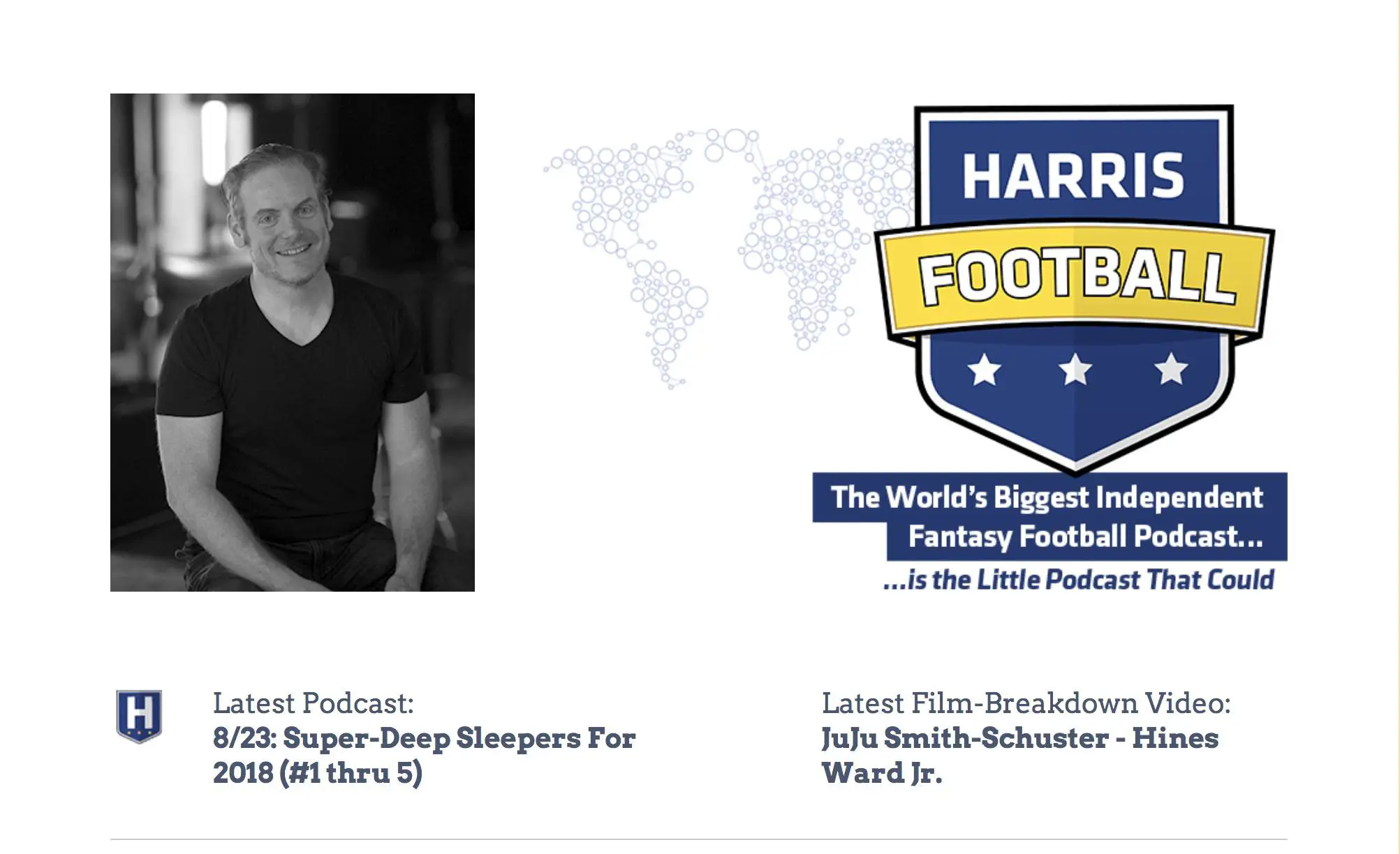 Captura de tela do site de podcast de futebol fantástico de Chris Harris.
