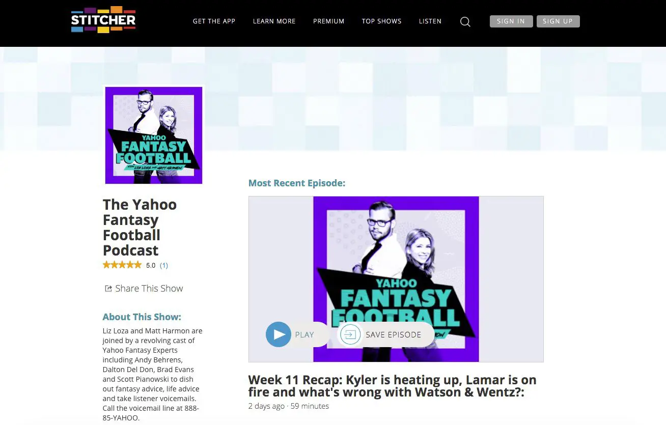 Captura de tela do Podcast do Yahoo Fantasy Football