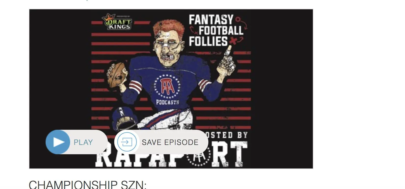 Captura de tela da página inicial do Fantasy Football Follies no Stitcher.