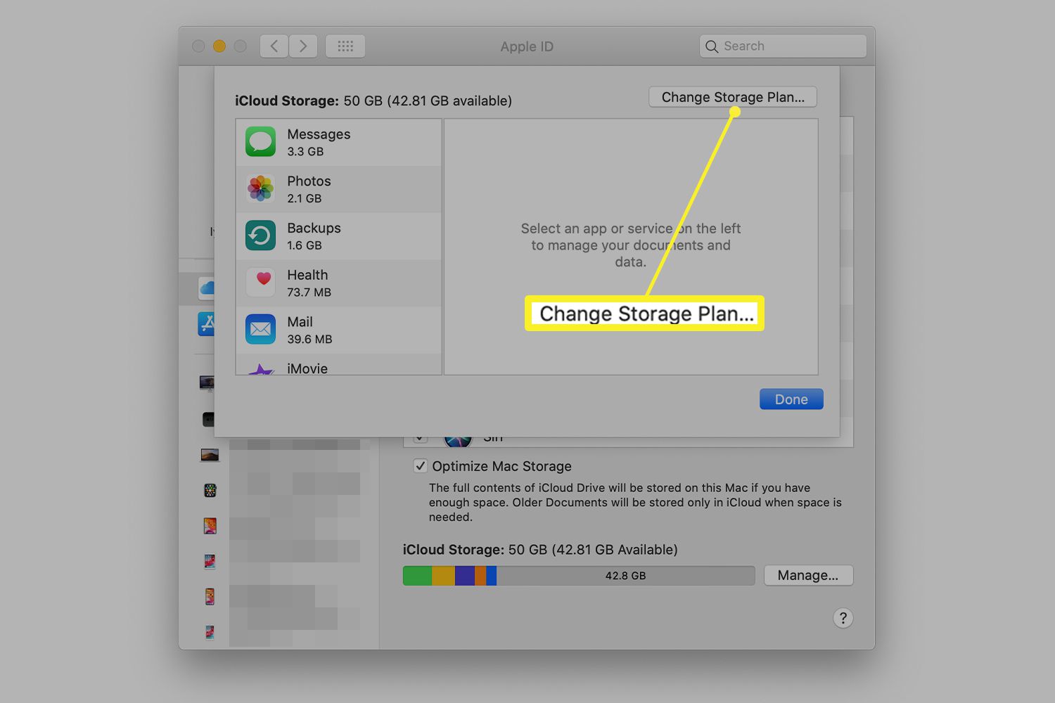 Configurações de armazenamento Apple ID iCloud