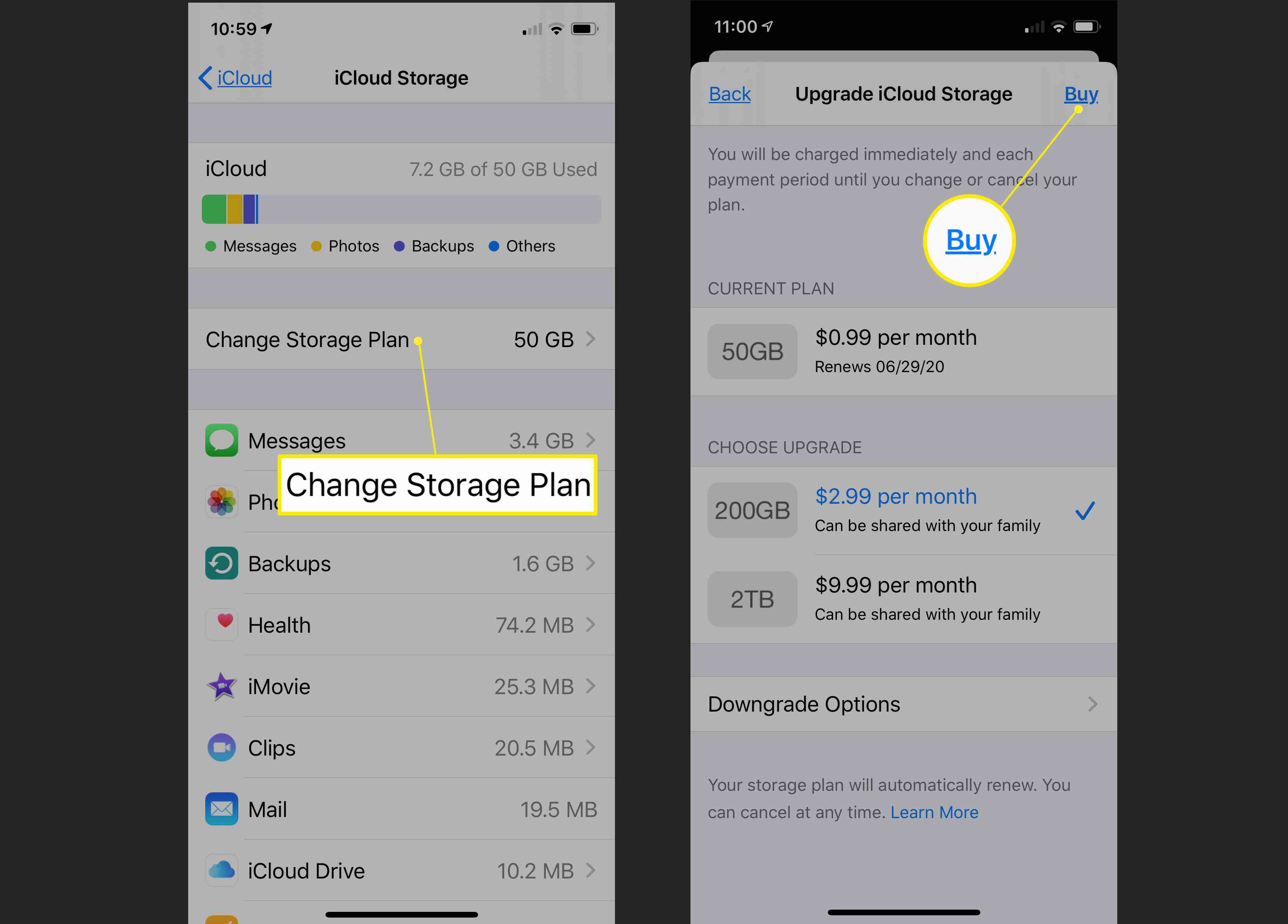 Comprar armazenamento iCloud adicional no iPhone