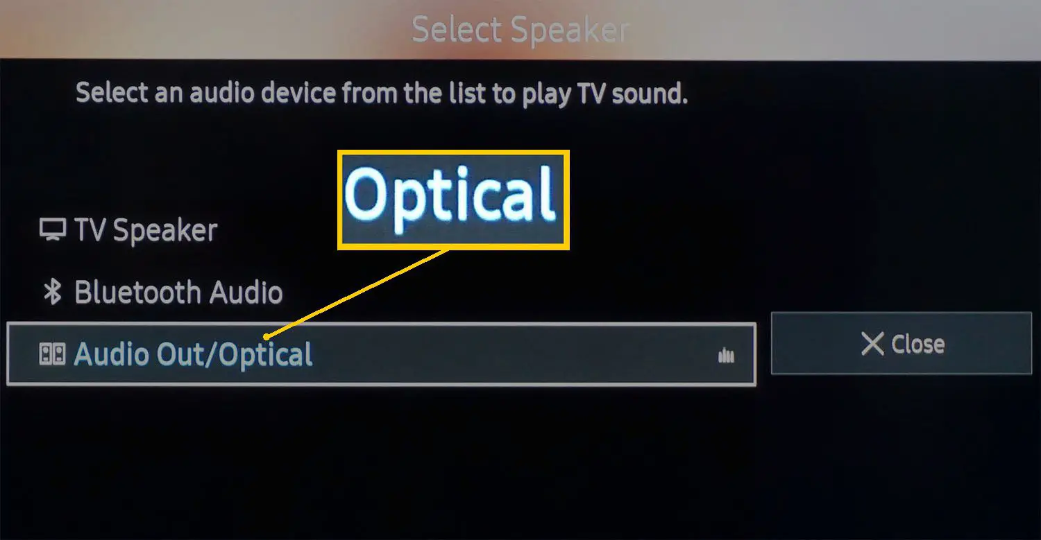 Exemplo de menu de configurações de som da TV - Saída de áudio digital