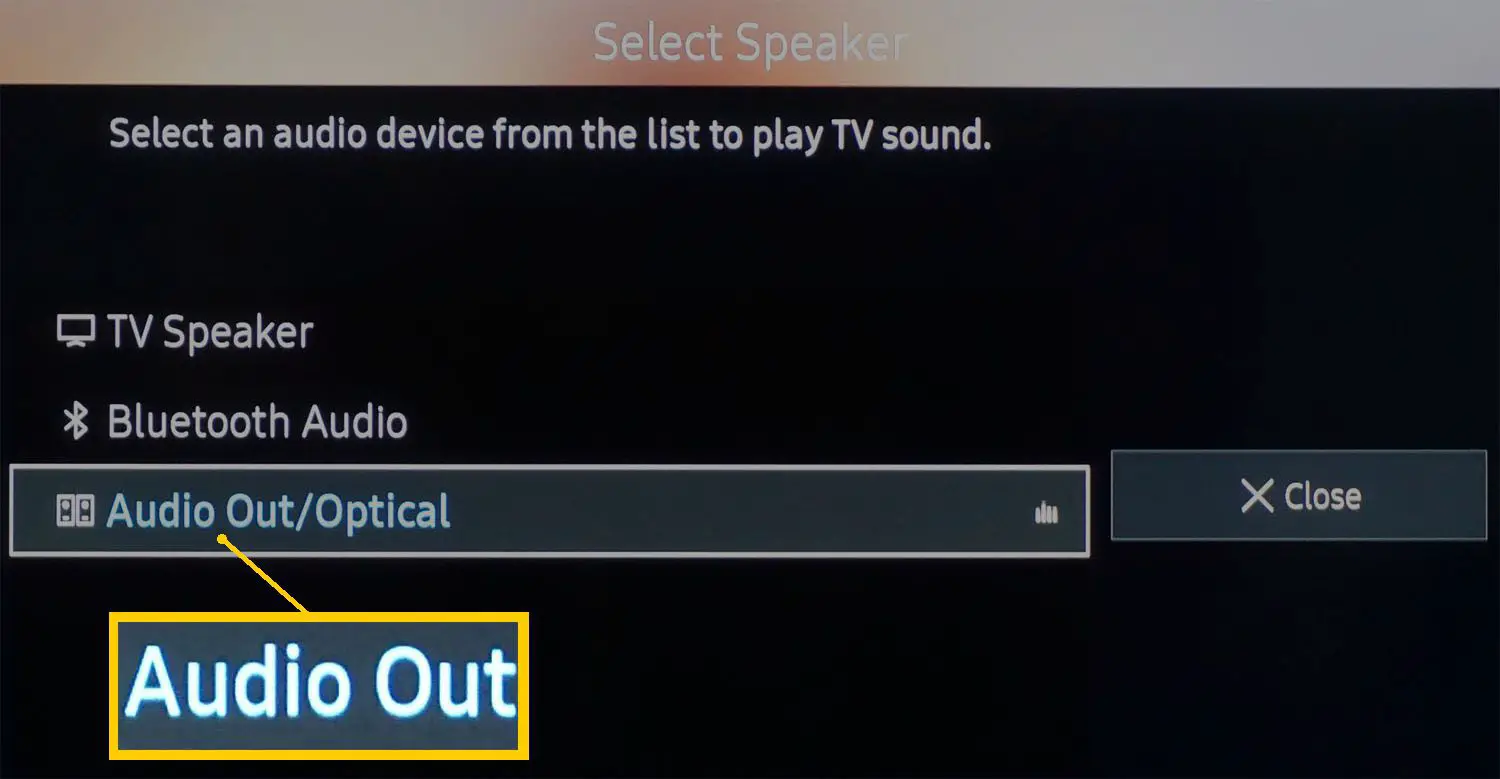 Exemplo de menu de configurações de som da TV - Saída de áudio analógico