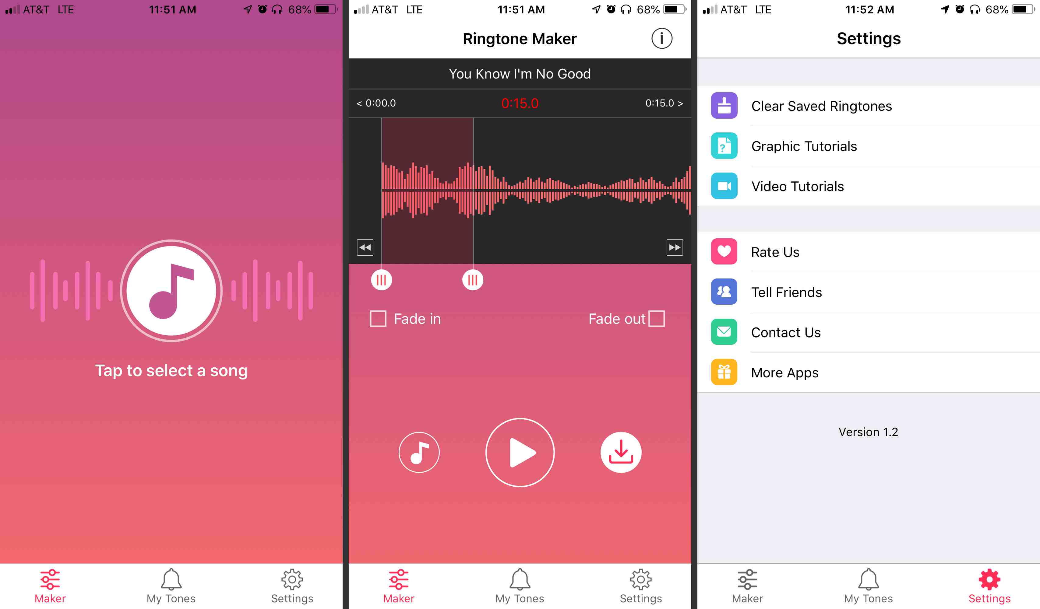 Três telas iOS para Ringtone Maker
