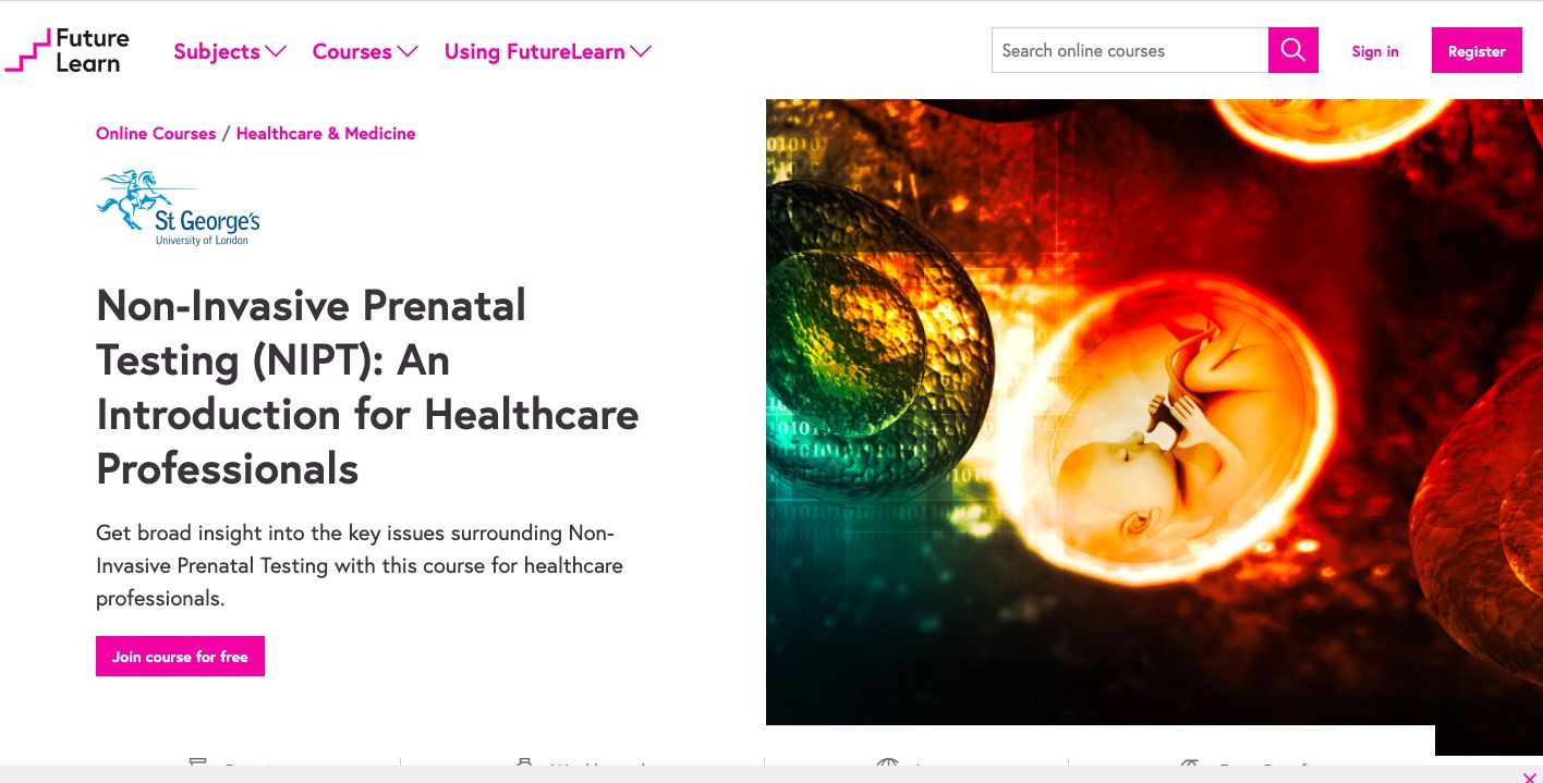 Lista de cursos da FutureLearn sobre "Teste pré-natal não invasivo"