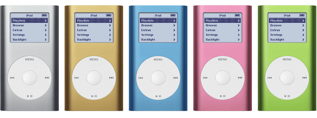 A linha de cores do iPod Mini.