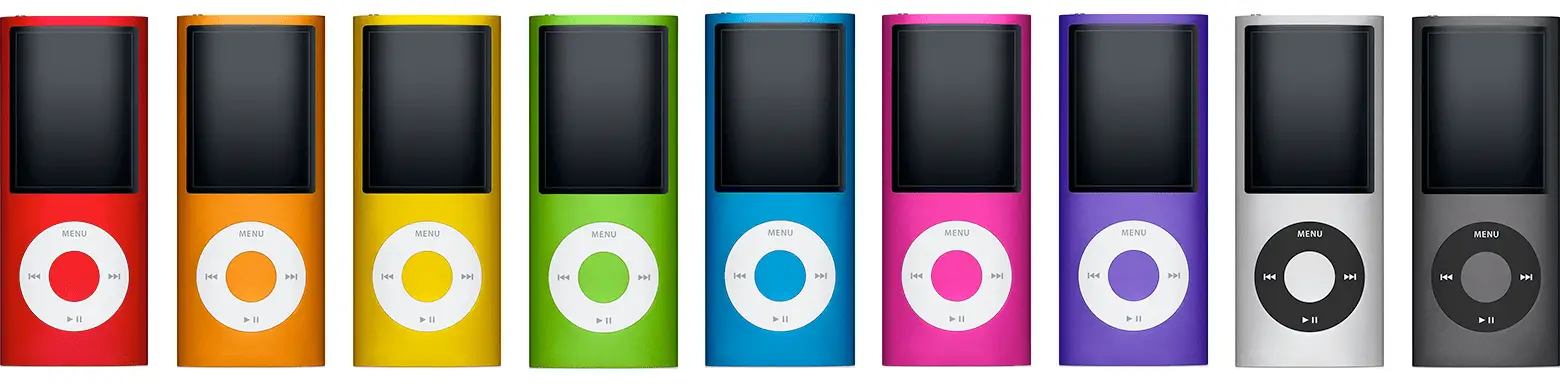 A linha de cores do iPod Nano.