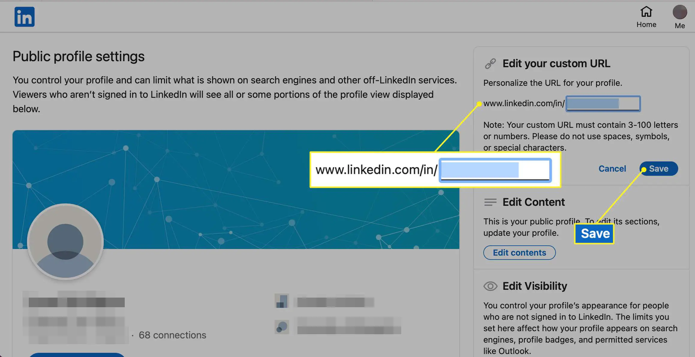 Edite sua seção de URL personalizado no LinkedIn