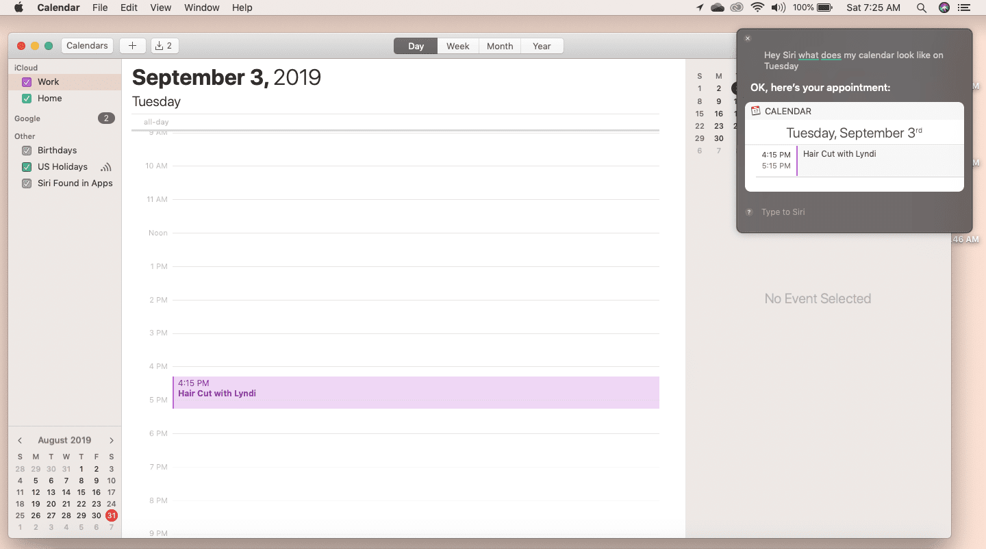 Usando comandos Siri com AirPods para verificar o calendário
