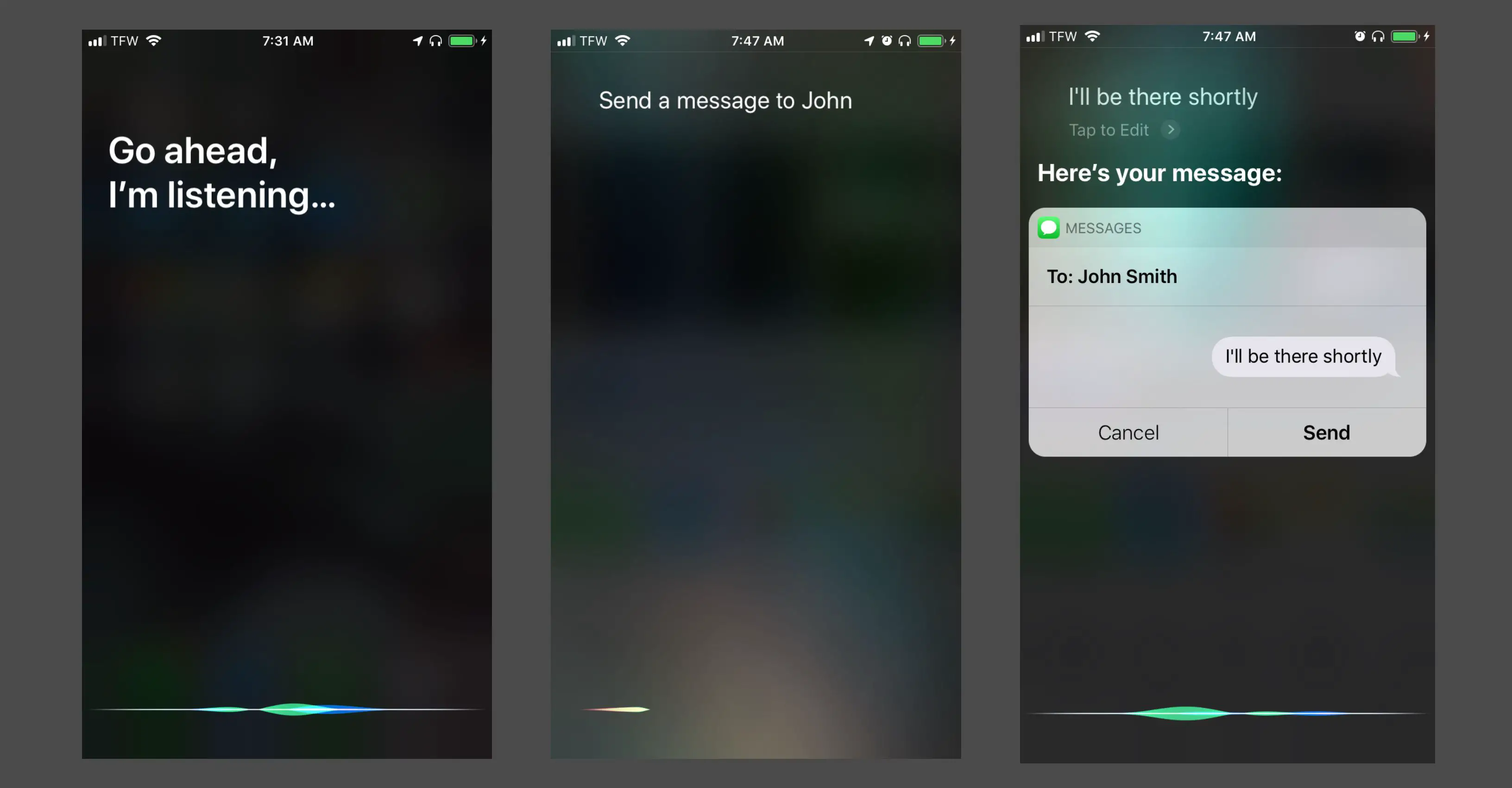 Usando Siri e AirPods para enviar uma mensagem de texto