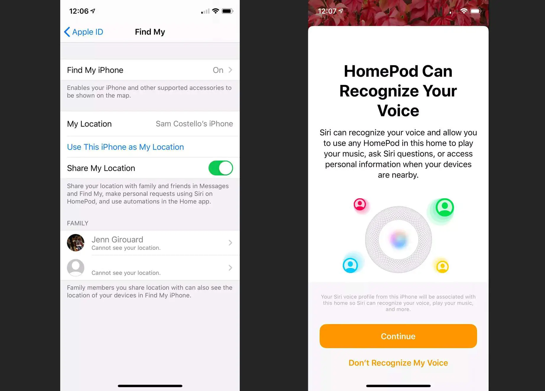 Configure o HomePod para reconhecer várias vozes