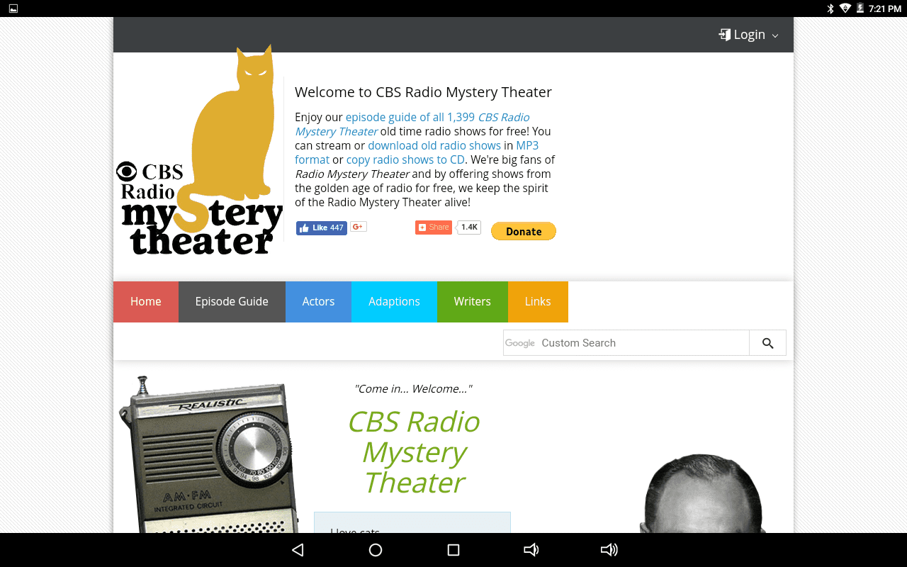 Página inicial do CBS Radio Mystery Theatre
