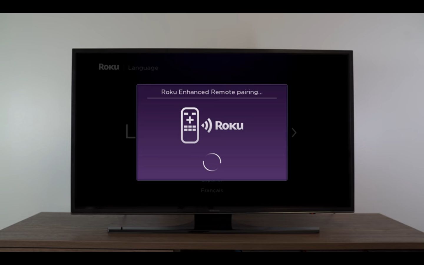 Tela de pareamento Roku em uma TV