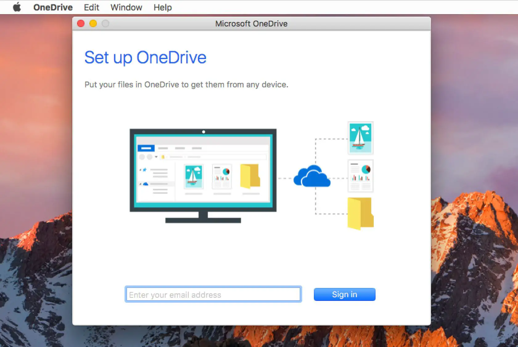 Configuração do OneDrive para Mac OS