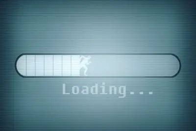 Uma mensagem de computador mostrando uma barra de carregamento e a silhueta de um homem correndo