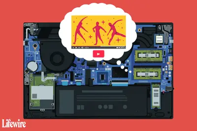 Ilustração de componentes de laptop, incluindo RAM, que sonha com um vídeo do YouTube