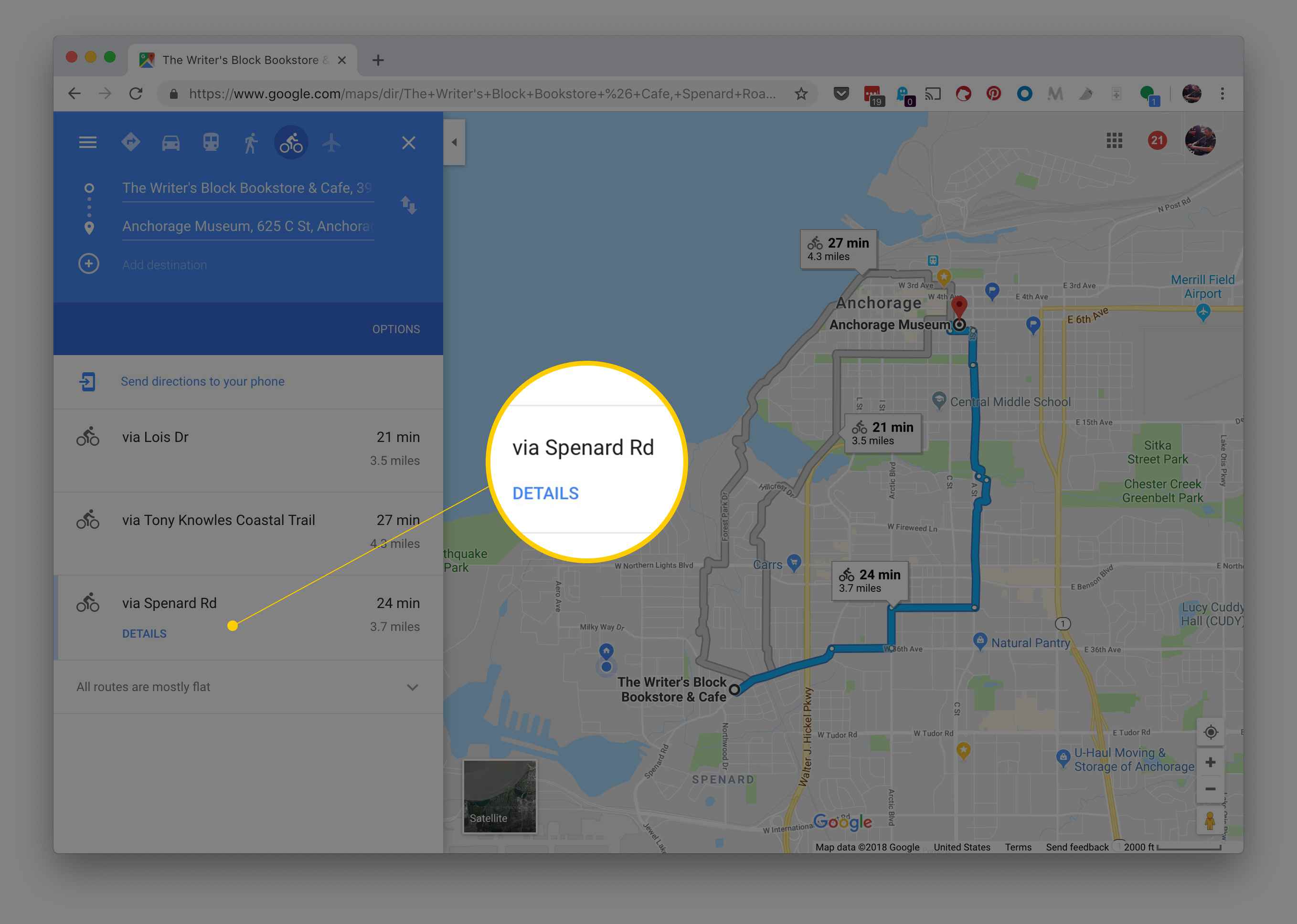 Trajeto alternativo no Google Maps para rotas de bicicleta