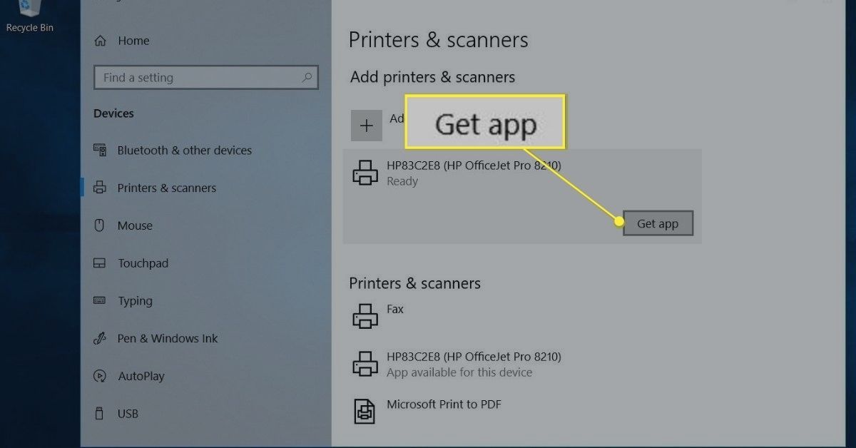 Obter botão de aplicativo em Impressoras e scanner