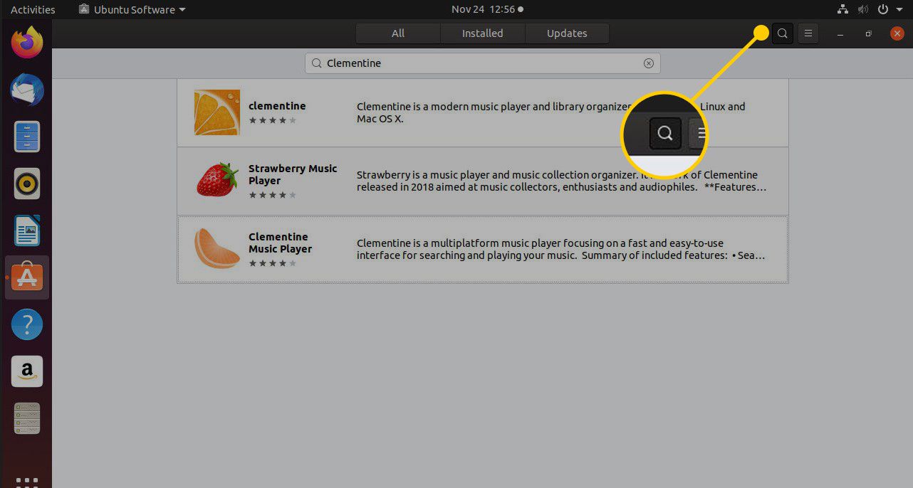 Ícone de pesquisa no software Ubuntu