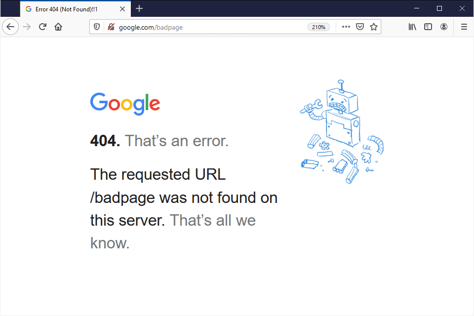 Erro 404 do Google.com