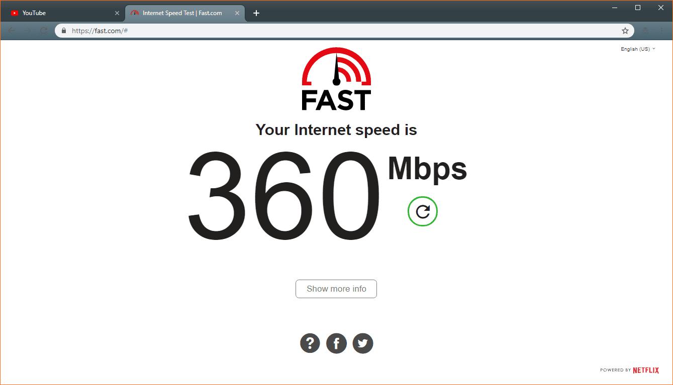 Verifique a velocidade da sua conexão de internet com a ferramenta de teste de velocidade fast.com.